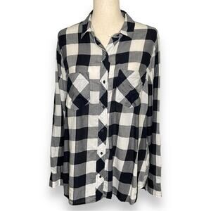 Gap Factory Hunter Plaid Button Down Long Sleeve Shirt In Black White Women’s XL